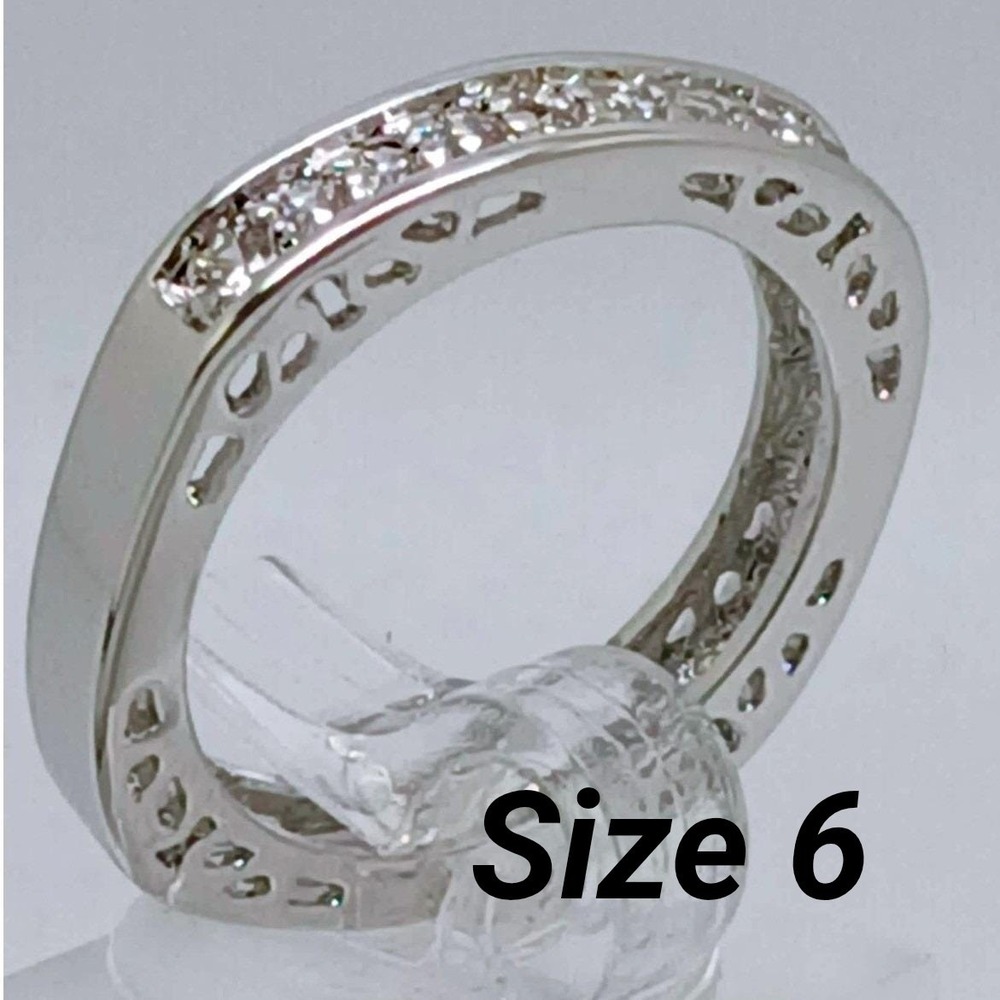 Vintage  90s Silver Square Eternity Band Channel Set CZ Stack‎ Minimalist Size 6